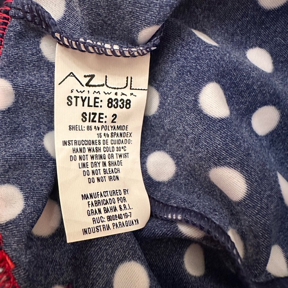 Navy & White Polka Dot 1 Piece Swimsuit Swim Hat Red Bow Size 2 Azul Swimwear 2t - Picture 6 of 9